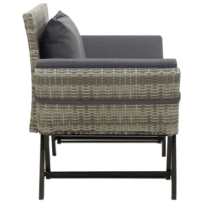 Grey Poly Rattan Garden Bench with Cushions - 176 cm Stylish Seating