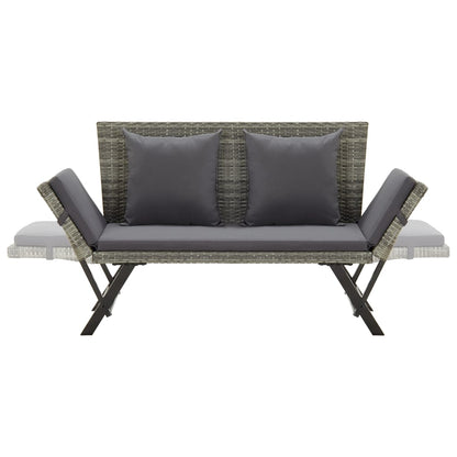 Grey Poly Rattan Garden Bench with Cushions - 176 cm Stylish Seating