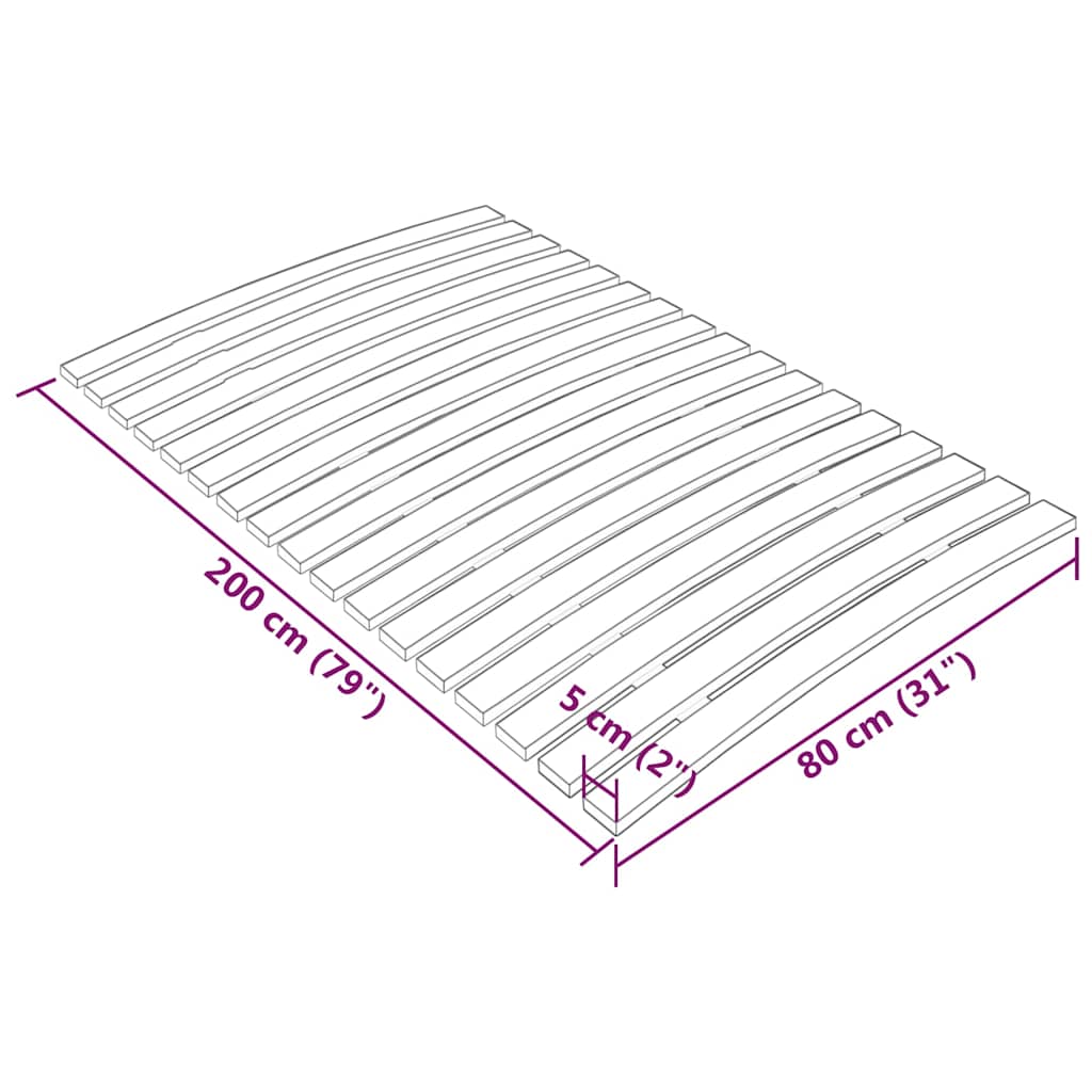 Wooden Slatted Bed Base 80x200cm - 17 Durable Slats for Support