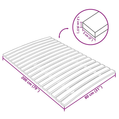 Wooden Slatted Bed Base 80x200cm - 17 Durable Slats for Support