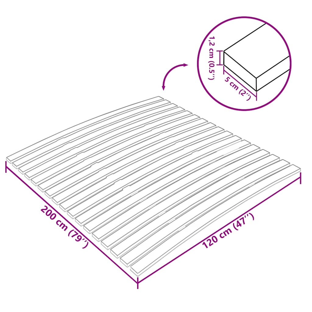 Wooden Slatted Bed Base, 17 Slats, 120x200 cm - Durable Support