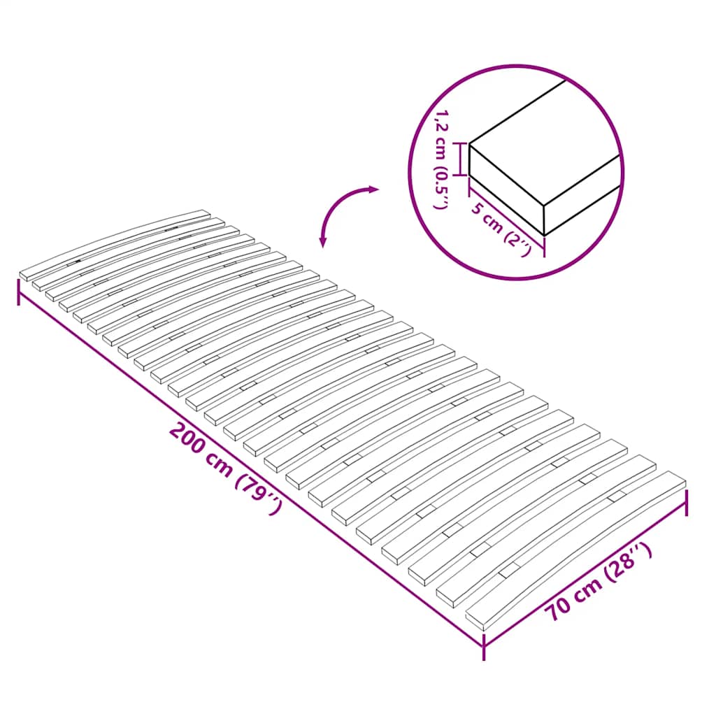 Sturdy Beechwood Slatted Bed Base, 24 Slats 70x200 cm