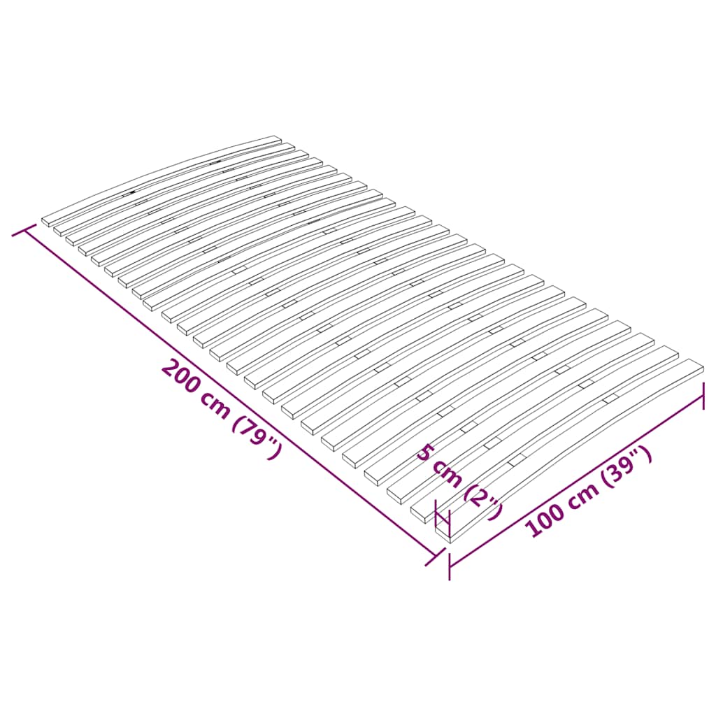 Durable Wood Slatted Bed Base, 24 Slats - 100x200 cm, Natural Finish