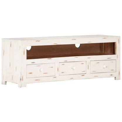 TV Cabinet Solid Wood Acacia 110x30x40 cm White