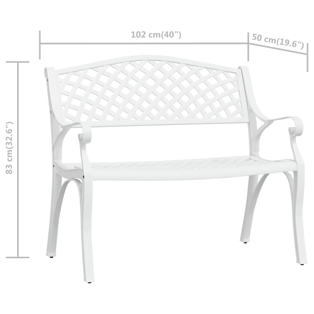 Elegant White Cast Aluminium Garden Bench, 102 cm Durable Design