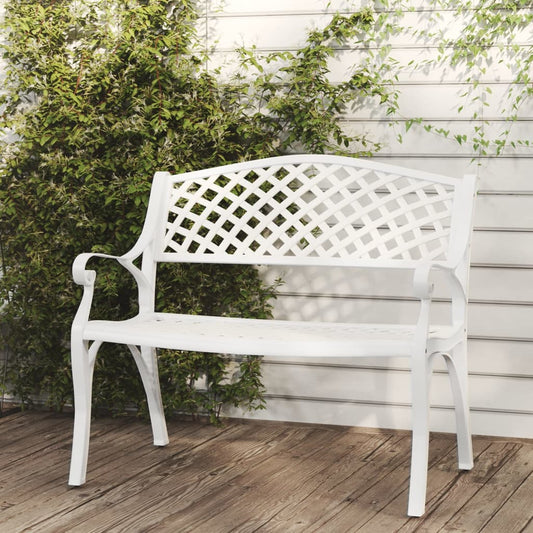 Elegant White Cast Aluminium Garden Bench, 102 cm Durable Design