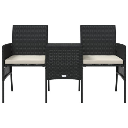 Black Poly Rattan 2-Seater Garden Sofa Set with Table & Stools