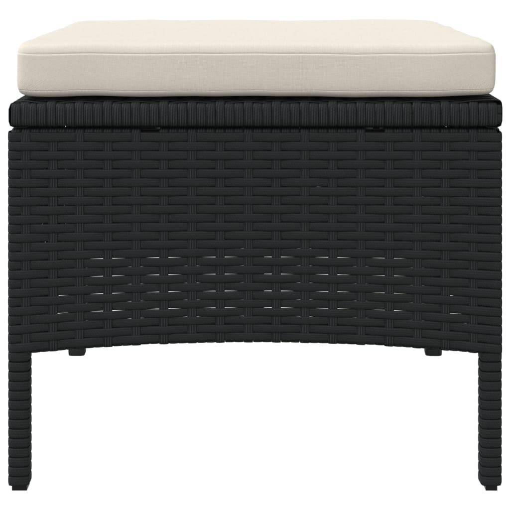 Black Poly Rattan 2-Seater Garden Sofa Set with Table & Stools