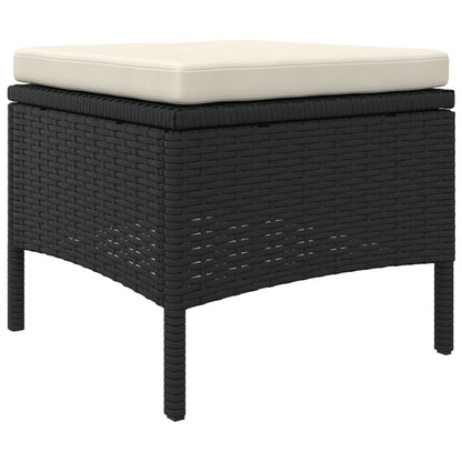 Black Poly Rattan 2-Seater Garden Sofa Set with Table & Stools