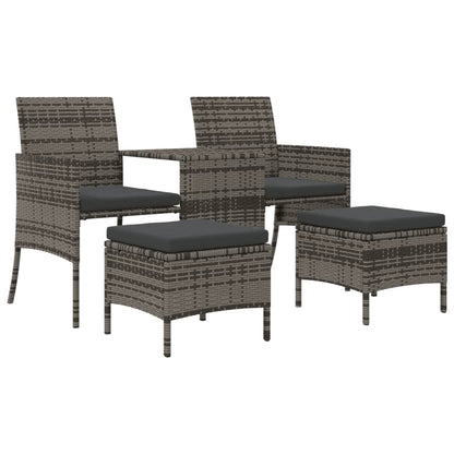 Grey Poly Rattan Garden Sofa Set: 2-Seater, Table & Stools