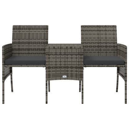 Grey Poly Rattan Garden Sofa Set: 2-Seater, Table & Stools
