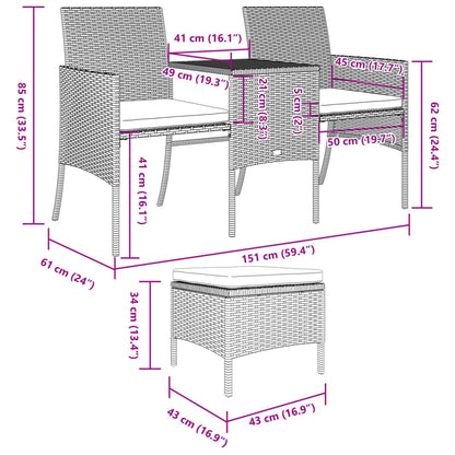 Grey Poly Rattan Garden Sofa Set: 2-Seater, Table & Stools