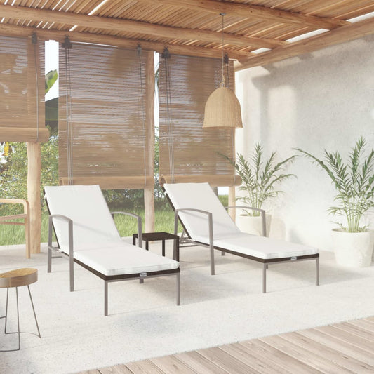 2-Piece Brown Poly Rattan Sun Loungers Set with Table