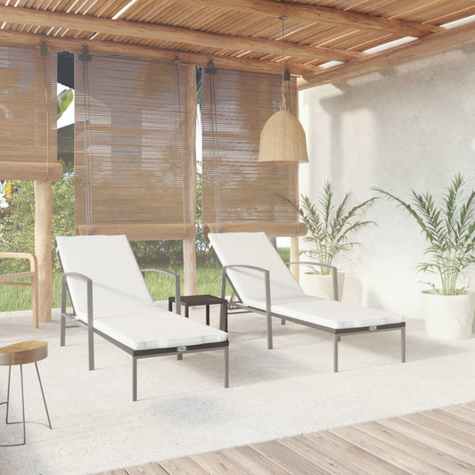 Black Poly Rattan Sun Loungers Set with Table - 2 pcs