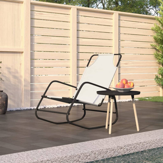 Cream Steel Textilene Rocking Sun Lounger - Relax in Style