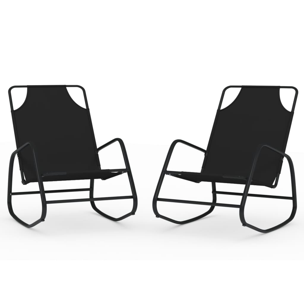 Black Steel & Textilene Rocking Sun Loungers, Set of 2