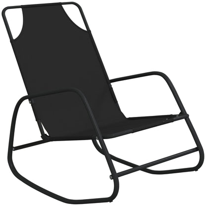 Black Steel & Textilene Rocking Sun Loungers, Set of 2