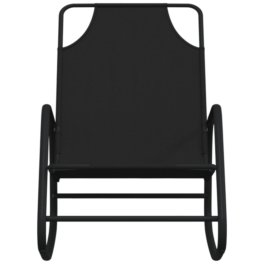 Black Steel & Textilene Rocking Sun Loungers, Set of 2