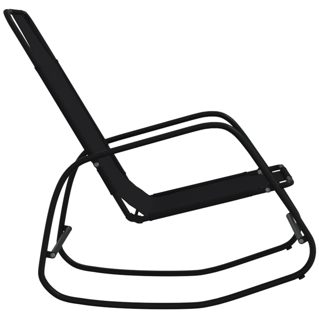 Black Steel & Textilene Rocking Sun Loungers, Set of 2