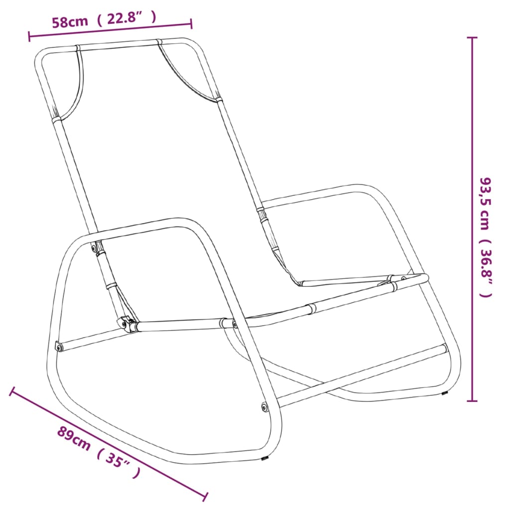 Black Steel & Textilene Rocking Sun Loungers, Set of 2