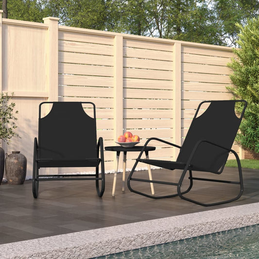 Black Steel & Textilene Rocking Sun Loungers, Set of 2