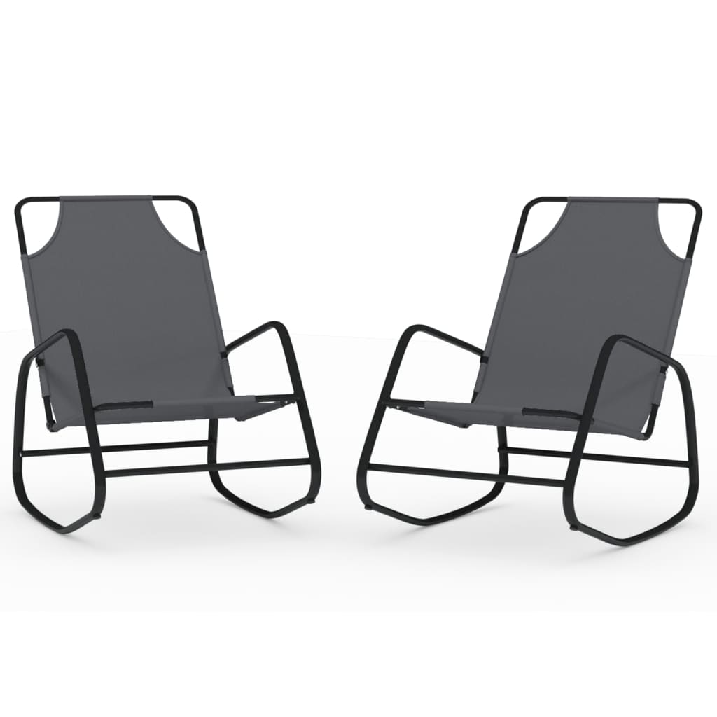 Grey Steel & Textilene Rocking Sun Loungers, Set of 2