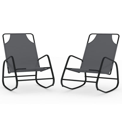 Grey Steel & Textilene Rocking Sun Loungers, Set of 2