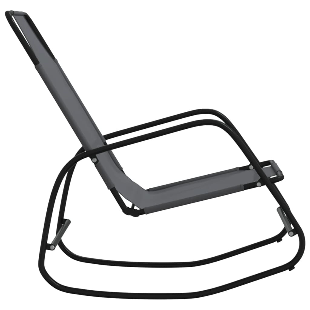 Grey Steel & Textilene Rocking Sun Loungers, Set of 2