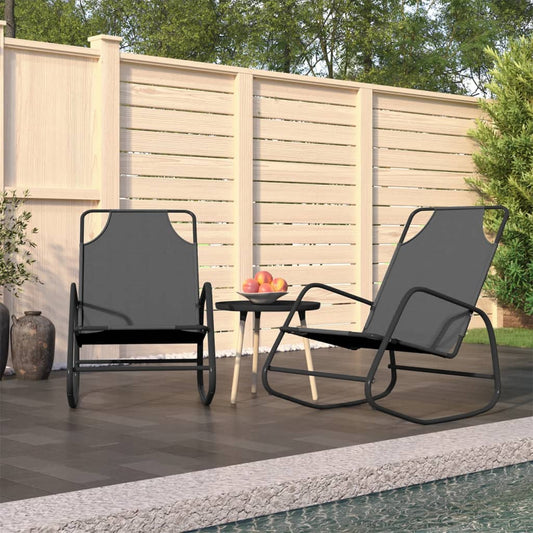Grey Steel & Textilene Rocking Sun Loungers, Set of 2