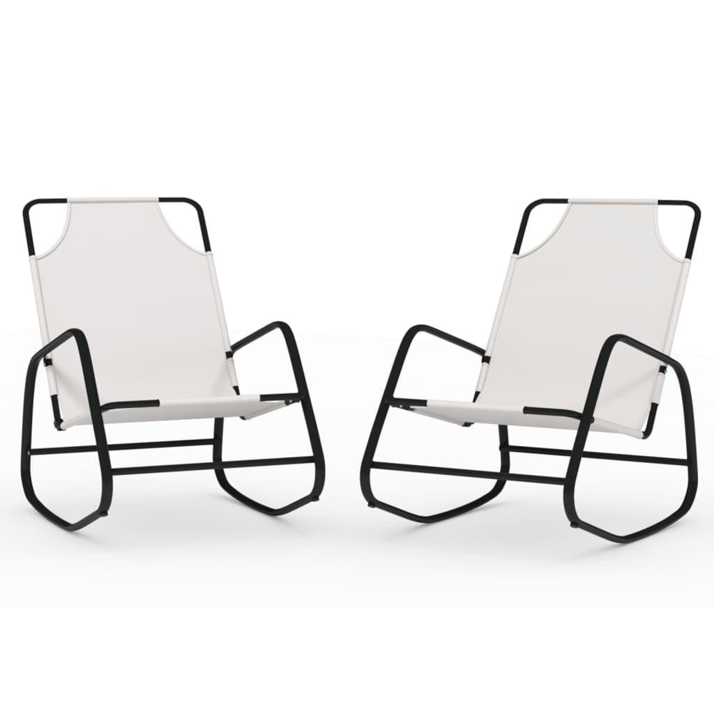 Cream Steel & Textilene Rocking Sun Loungers, Set of 2