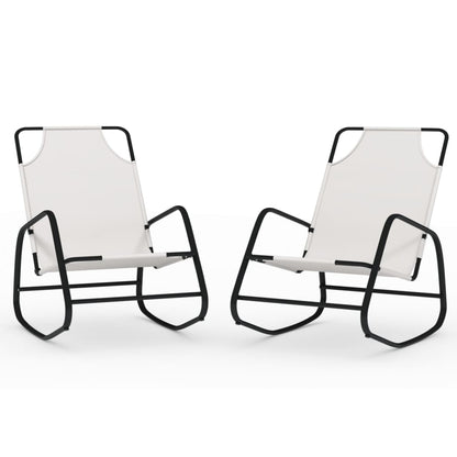 Cream Steel & Textilene Rocking Sun Loungers, Set of 2