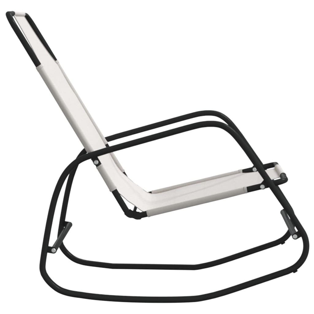 Cream Steel & Textilene Rocking Sun Loungers, Set of 2