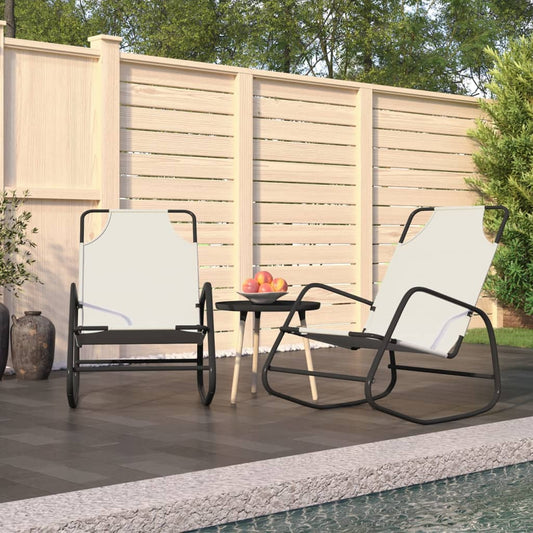 Cream Steel & Textilene Rocking Sun Loungers, Set of 2