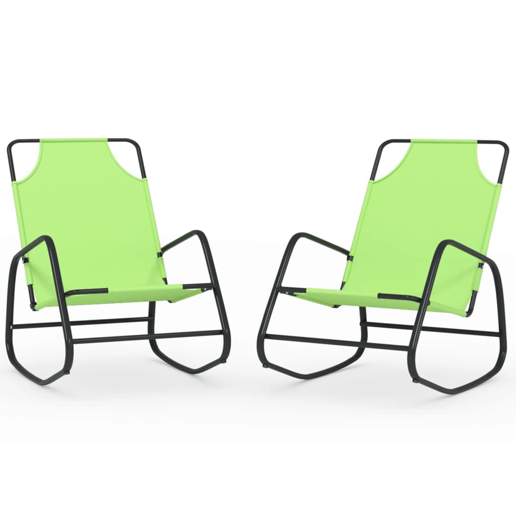 Green Steel & Textilene Rocking Sun Loungers Set - 2 pcs