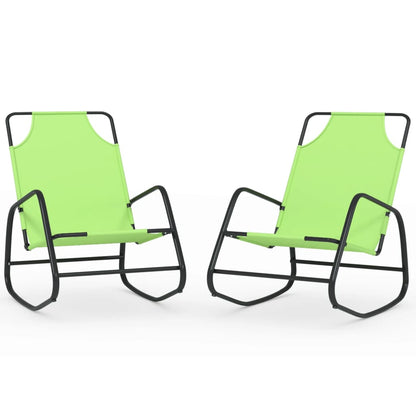 Green Steel & Textilene Rocking Sun Loungers Set - 2 pcs