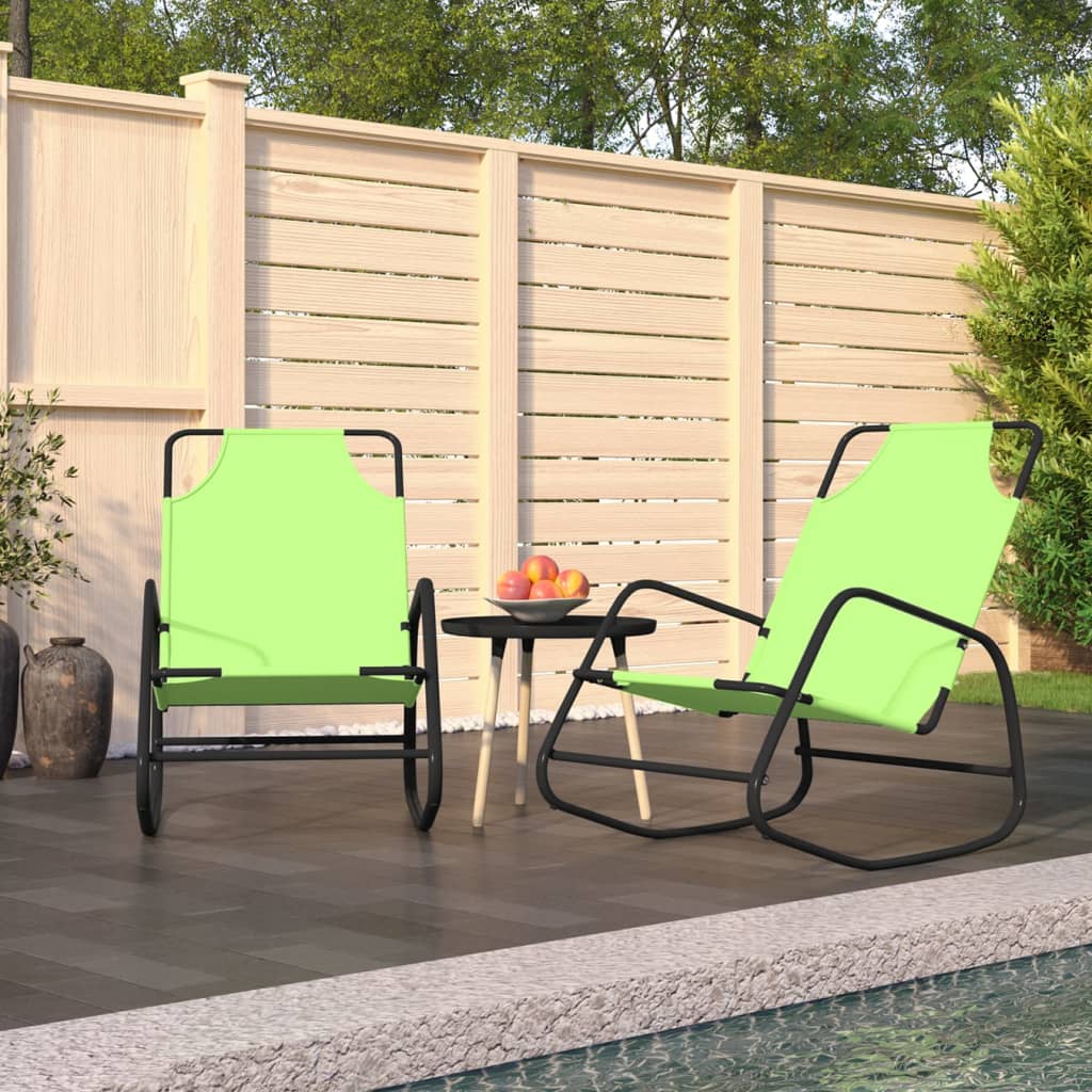 Green Steel & Textilene Rocking Sun Loungers Set - 2 pcs