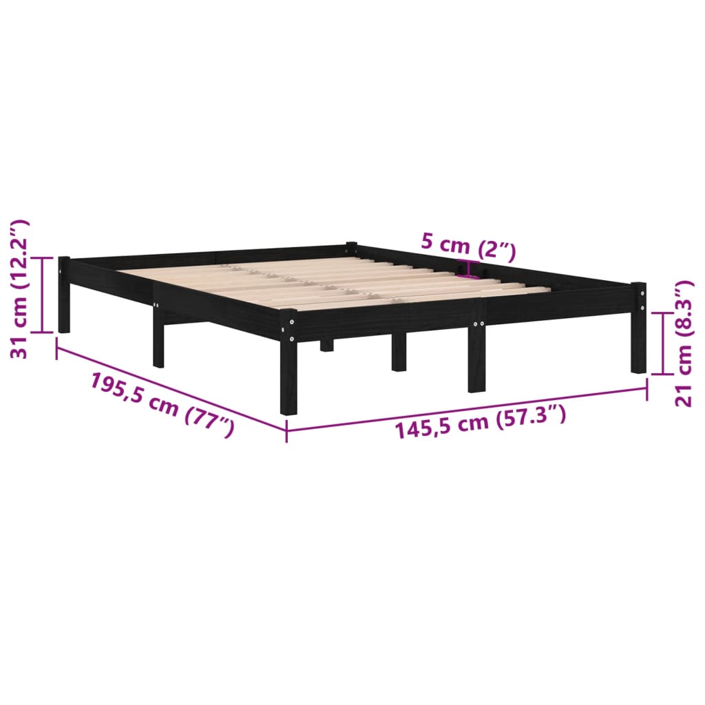 Black Solid Wood 140x190 cm Bed Frame - vidaXL 810001 (No Mattress)