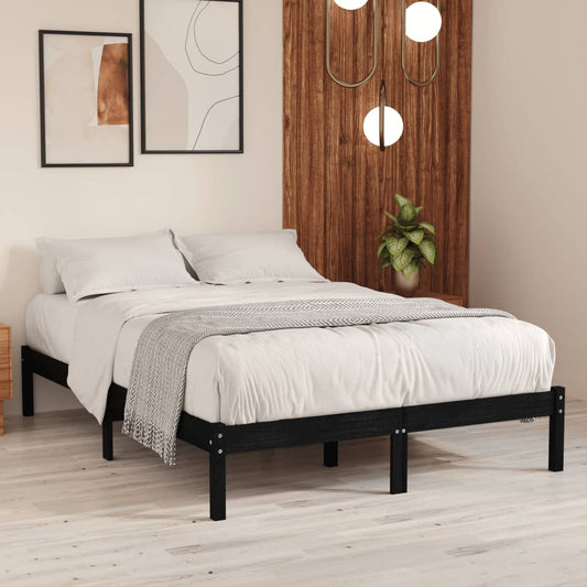 Black Solid Wood 140x190 cm Bed Frame - vidaXL 810001 (No Mattress)