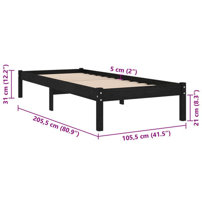 Black Solid Wood Bed Frame 100x200 cm | vidaXL 810011 (No Mattress)