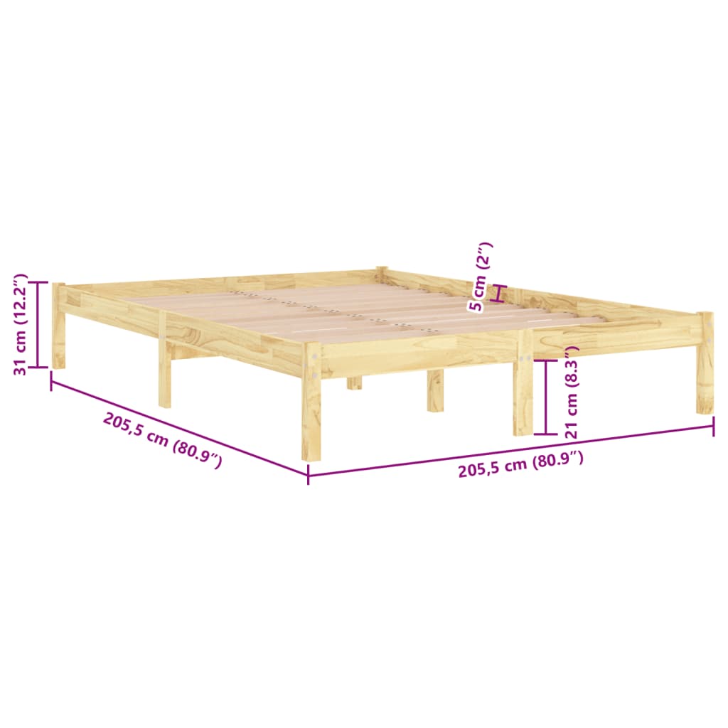 Solid Wood Bed Frame 200x200 cm | vidaXL 810037 | No Mattress Included