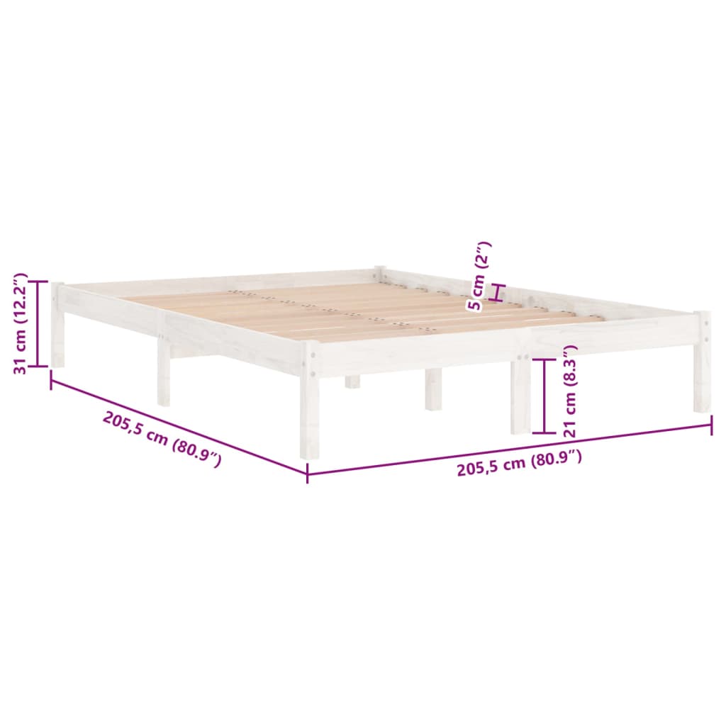 White Solid Wood Bed Frame 200x200 cm - vidaXL 810038