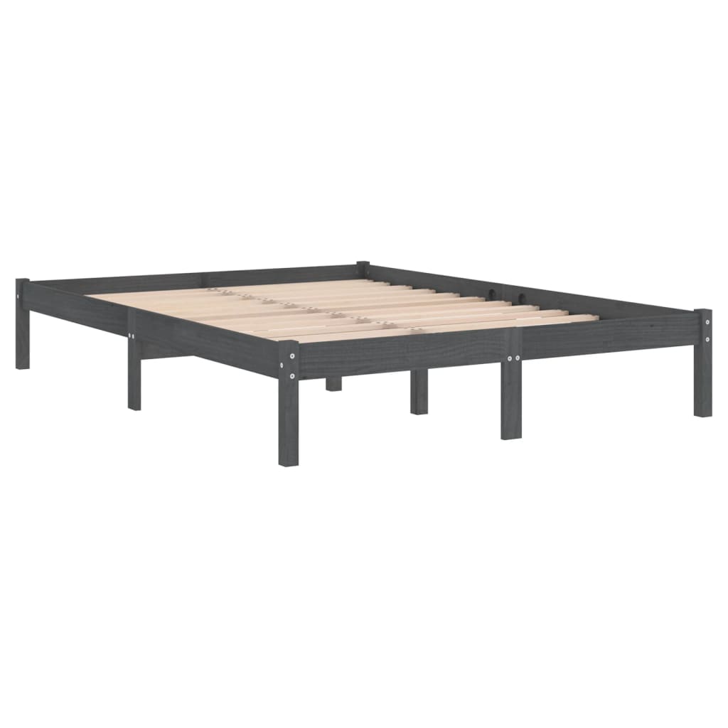 Grey Solid Wood Bed Frame 200x200 cm - vidaXL 810039 (Mattress Not Included)