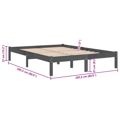 Grey Solid Wood Bed Frame 200x200 cm - vidaXL 810039 (Mattress Not Included)