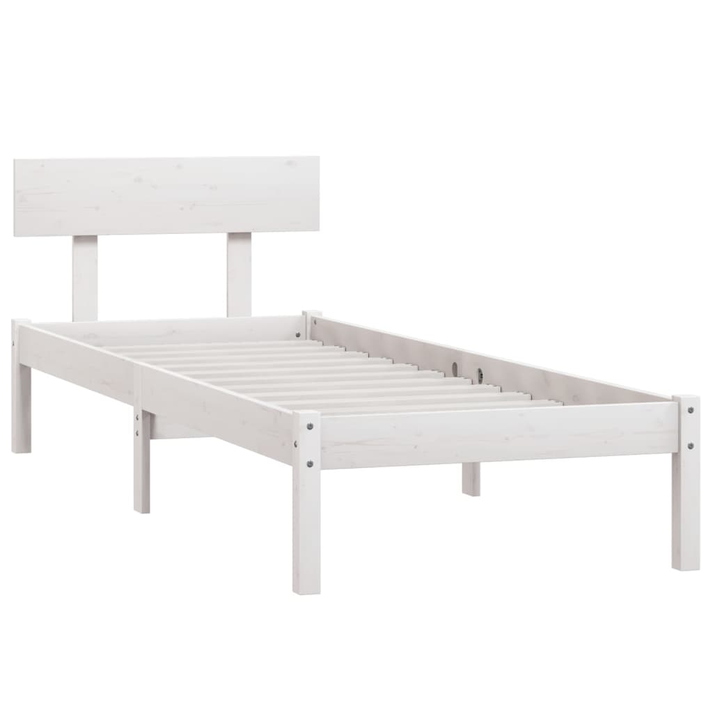 White Solid Wood Small Single Bed Frame - No Mattress Included