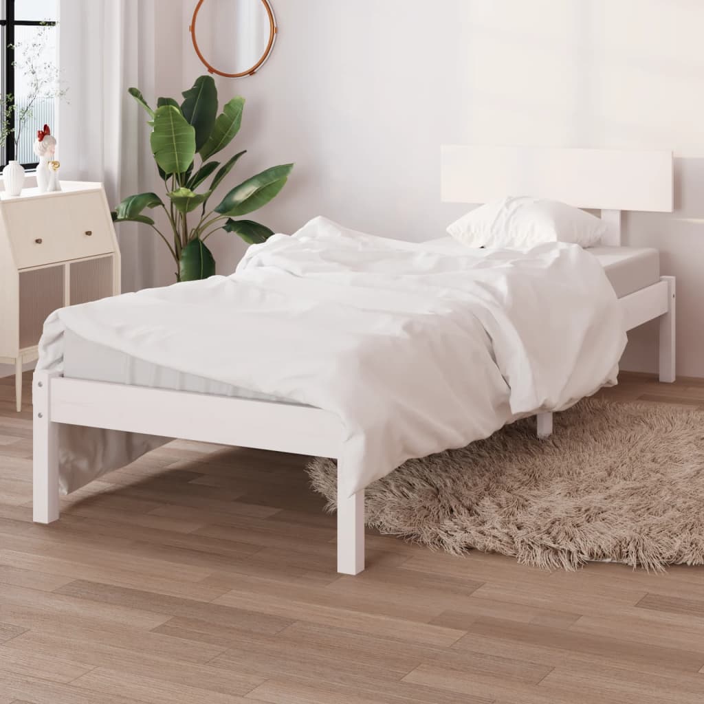White Solid Wood Small Single Bed Frame - No Mattress Included