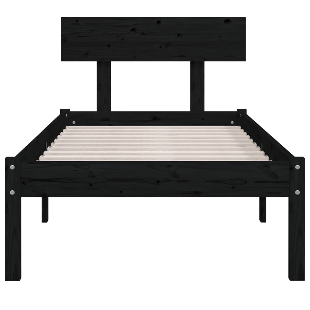 Black Solid Wood Small Single Bed Frame - Without Mattress