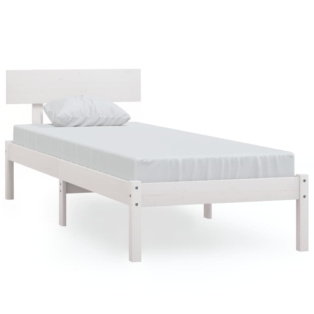 White Solid Pine Wood Single Bed Frame (Mattress Not Included)