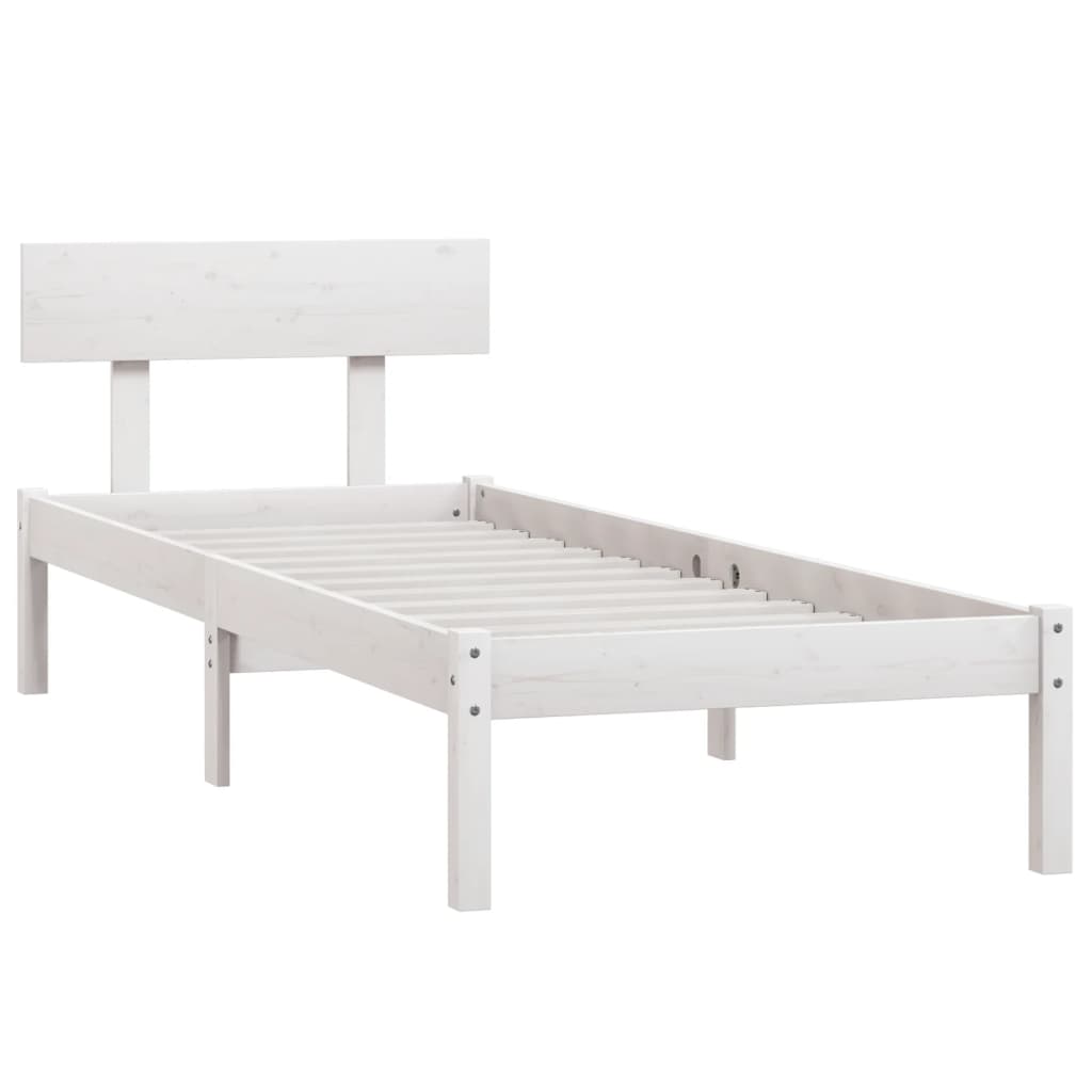 White Solid Pine Wood Single Bed Frame (Mattress Not Included)