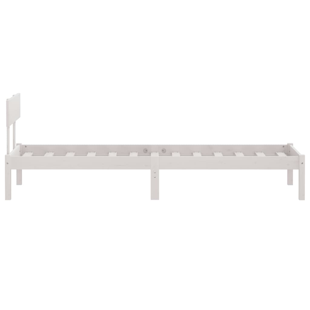 White Solid Pine Wood Single Bed Frame (Mattress Not Included)