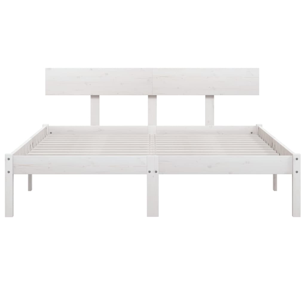 Small Double White Solid Wood Bed Frame - Mattress Not Included